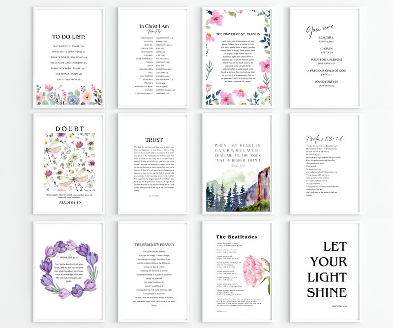 Modern Scripture Wall Art, Set of 22 Faith Prints, Psalms Bible Verse ...