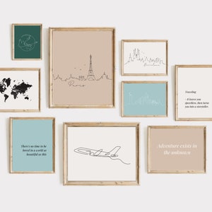 Conjunto de parede de galeria de viagens com 20 PRINTABLES | decoração de escritório doméstico | presente de viajante | conjunto de parede de galeria | viagem