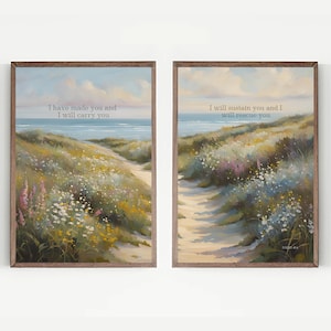 Set of 2 Scripture Wall Art ISAIAH 46:4, Bible Verse Wall Art, Christian Wall Art, Printable, Deep Waters, Vintage Ocean