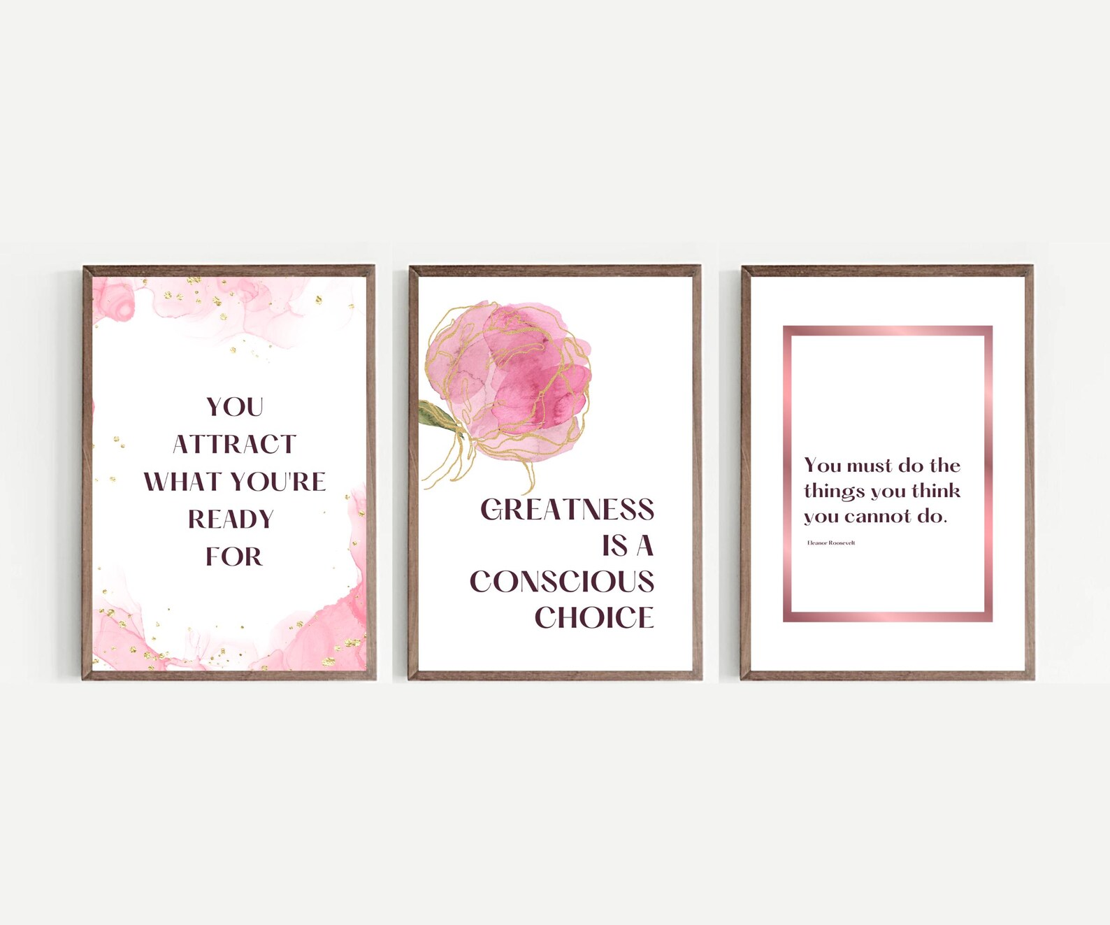 Home Office Set of 9 Prints, Pink Gold Office Wall Decor, Home Office