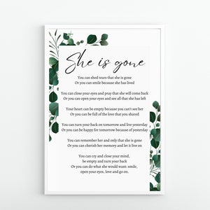 She is Gone | David Harkins Printable Poem, Digital Download, Grief ...