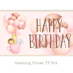 Samsung Frame TV Art | baby animals birthday party Happy Birthday Art | Frame TV Happy Birthday Art | Art for Samsung Frame TV, pink party