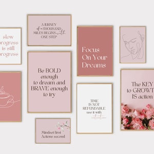 Home Office Set of 16 Prints, Office Wall Decor, Home Office Decor, Work From Home Art Prints, Office Wall Art, Affirmation Wall Art Pink