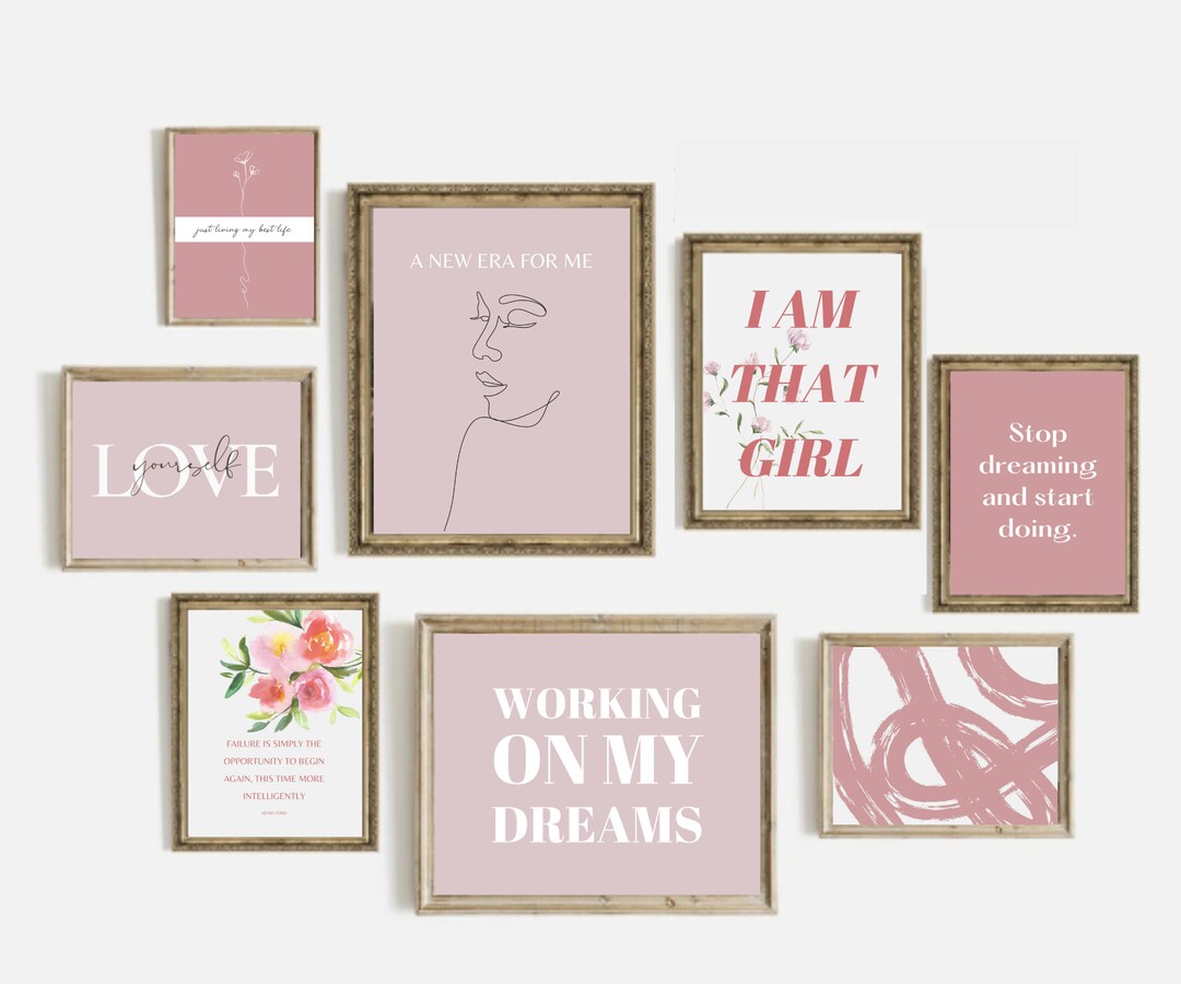 Home Office Set of 19 Prints, Office Wall Decor, Pink Office Decor ...