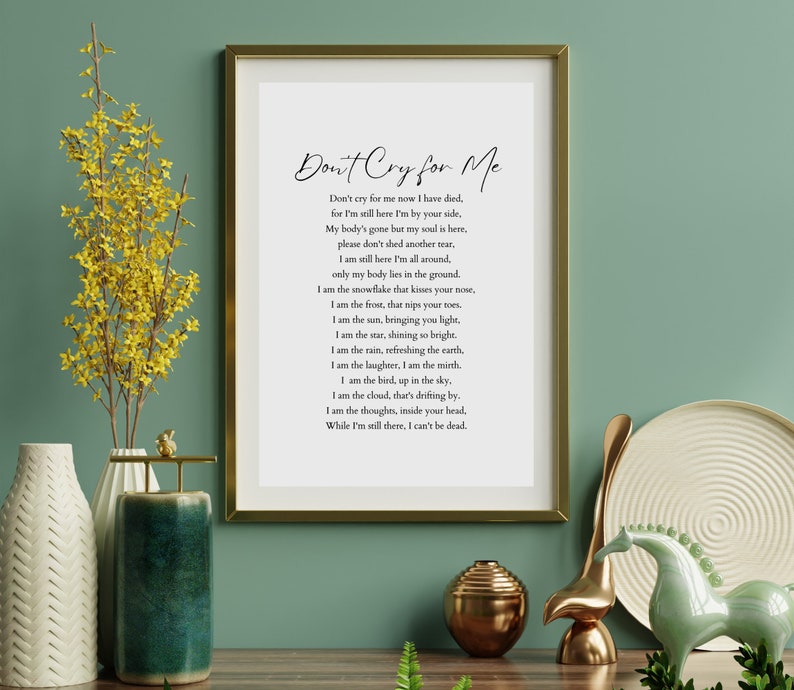 Don't Cry for Me Memorial Poem. Celebration of Life - Etsy
