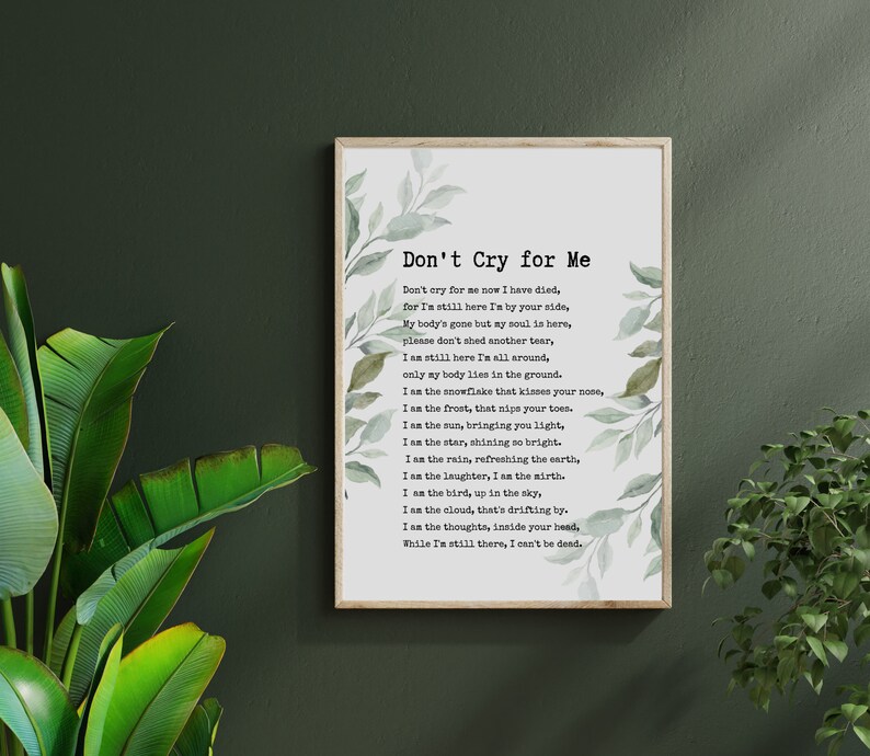 Don't Cry For Me Funeral Song Download Don't Cry for Me Memorial Poem. Celebration of Life - Etsy