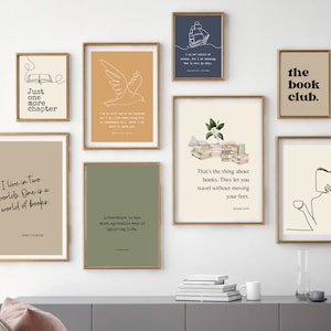 Gallery Wall Set of 18 Prints With Book Quotes, Bookworm Wall Art ...