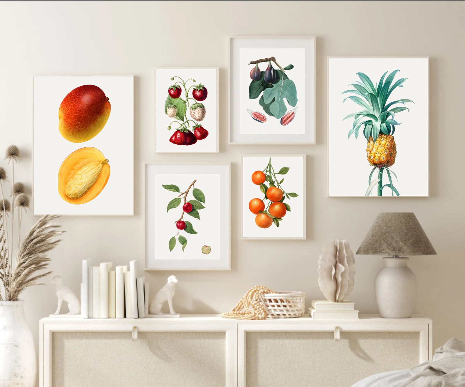 Kitchen Gallery Wall Art Set of 9, Sketch Fruit Prints, Farmhouse ...