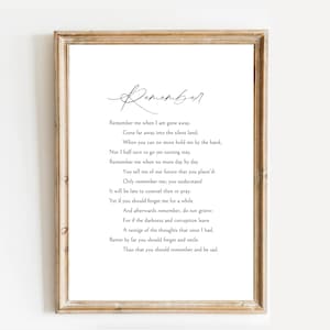Remember poem Digital Print | Funeral Poem | Sympathy Gift | Memorial Wall Art | Bereavement Quote Printable, Sympathy Gift