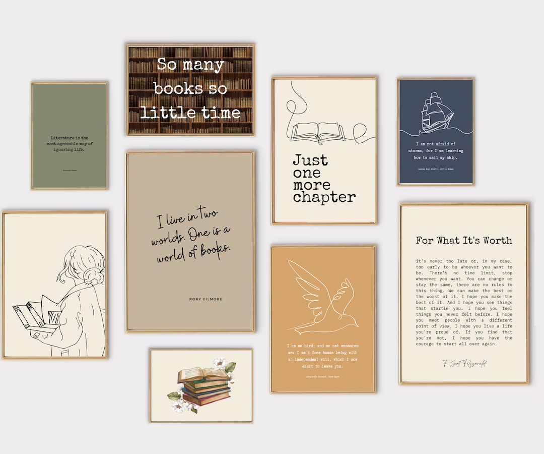 Gallery Wall Set of 18 Prints With Book Quotes, Bookworm Wall Art ...