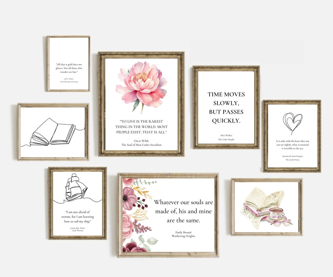 Gallery Wall Set of 22 Prints With Book Quotes, Bookworm Wall Art ...