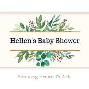 Custom Samsung Frame TV Art Baby Shower Decor, Boho Baby shower Party Decor, leaves tv art, baby shower, watercolor baby shower