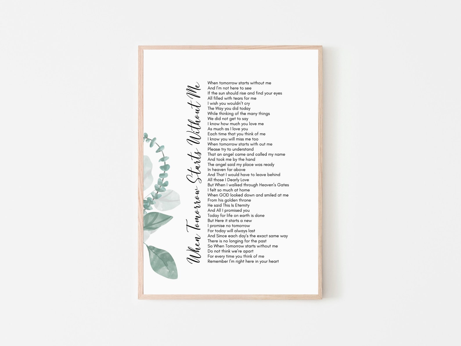 When Tomorrow Starts Without Me Printable Poem Digital - Etsy