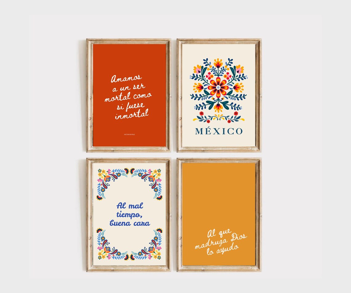 Set of 9 Mexican Quote Prints | Spanish Wall Art Kitchen Decor | Latina ...