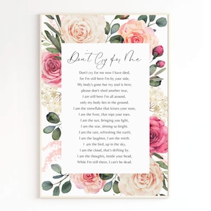 Don't Cry for Me Memorial Poem. Celebration of Life, Funeral ...