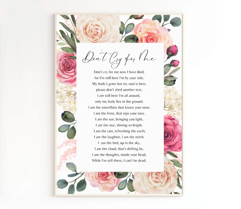 Don't Cry for Me Memorial Poem. Celebration of Life - Etsy