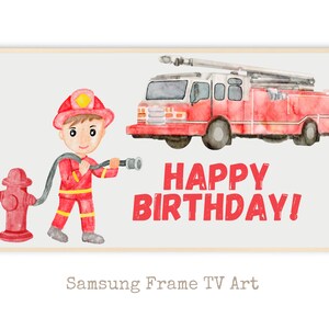 Samsung Frame TV Art | Firefighter Happy Birthday Art tv frame | Frame TV Happy Birthday Art | Art for Samsung Frame TV | boy birthday tv
