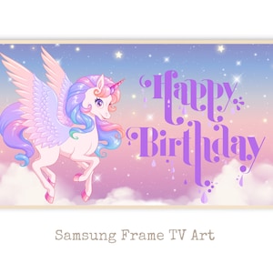 Samsung Frame TV Art | Unicorn Happy Birthday Art tv frame | Frame TV Happy Birthday Art | Art for Samsung Frame TV | girl birthday tv art