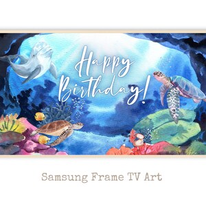 Mermaid Happy Birthday Girl Frame Tv Art, underwater delfin Bday Frame Tv Art,Happy Birthday Art for Samsung TV,Birthday