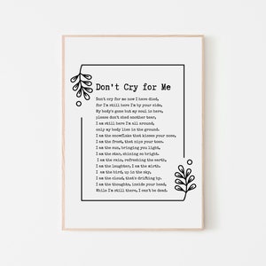 Don't Cry for Me Memorial Poem. Celebration of Life, Funeral ...