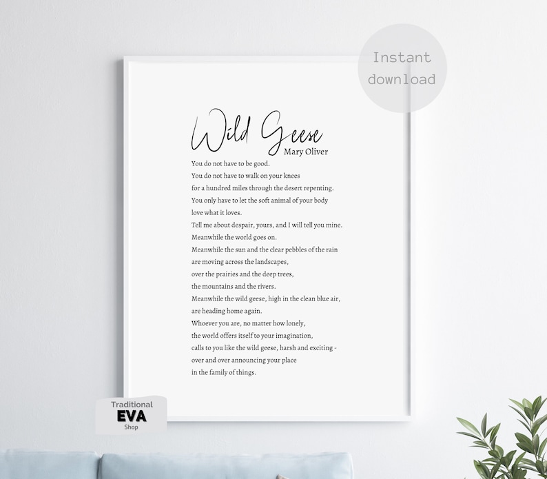 Printable Mary Oliver Wild Geese Poem Quote Wall Art Decor Poster Print