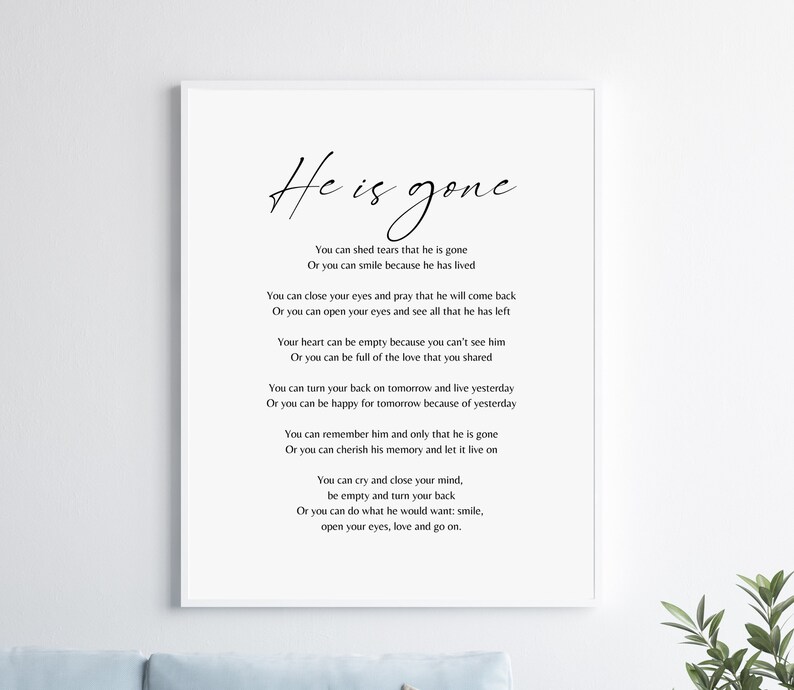 He Is Gone David Harkins Printable Poem Digital Download Etsy UK