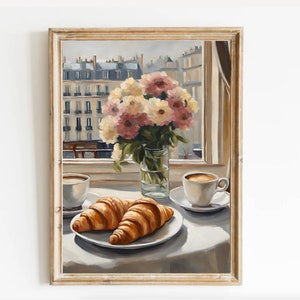 Large Size French Breakfast Print | Food & Drink Illustration | Coffee Croissant Kitchen decor | Modern Dining room wall art, Kitchen Decor