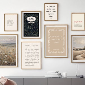 Gallery wall set of 11 prints with book quotes, Book Prints, Book Art Print, Reading Art, Bookworm Art, Jane Austen quote