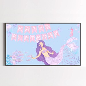 Mermaid Happy Birthday Girl Frame Tv Art, Princess Mermaid Bday Frame Tv Art,Happy Birthday Art for Samsung TV,Birthday