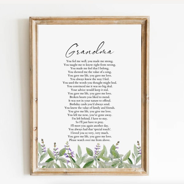 Grandma Memorial Poem. Celebration of Life, Funeral Remembrance Poem, Digital Download, Grief Quote, Bereavement Messages, Grandmother poem