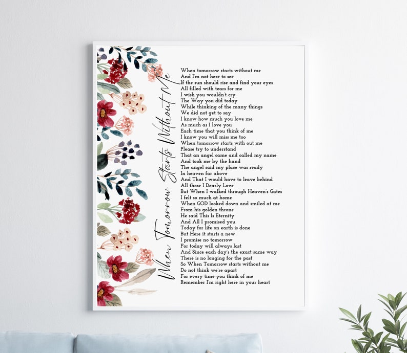 When Tomorrow Starts Without Me Printable Poem Digital - Etsy