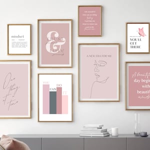Home Office Set of 10 Prints, Office Wall Decor, Home Office Decor, Work From Home Art, Office Wall Art, PINK Office Printable Wall Art