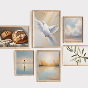 Set of 6 Scripture Wall Art Jesus walking on water, Bible Verse Wall Art, Christian Wall Art, Printable, Deep Waters, Vintage Ocean, olive