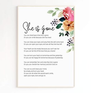 She is Gone David Harkins Printable Poem, Digital Download, Grief Quote ...