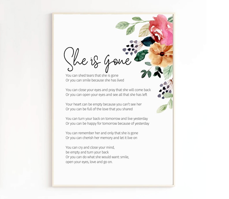 She Is Gone David Harkins Printable Poem Digital Download Etsy Australia