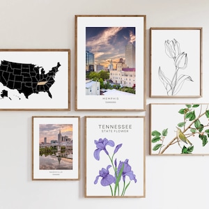 Tennessee gallery wall set of 7 PRINTABLES | home office decor | Nashville wall art | gallery wall set | Tennessee flower,