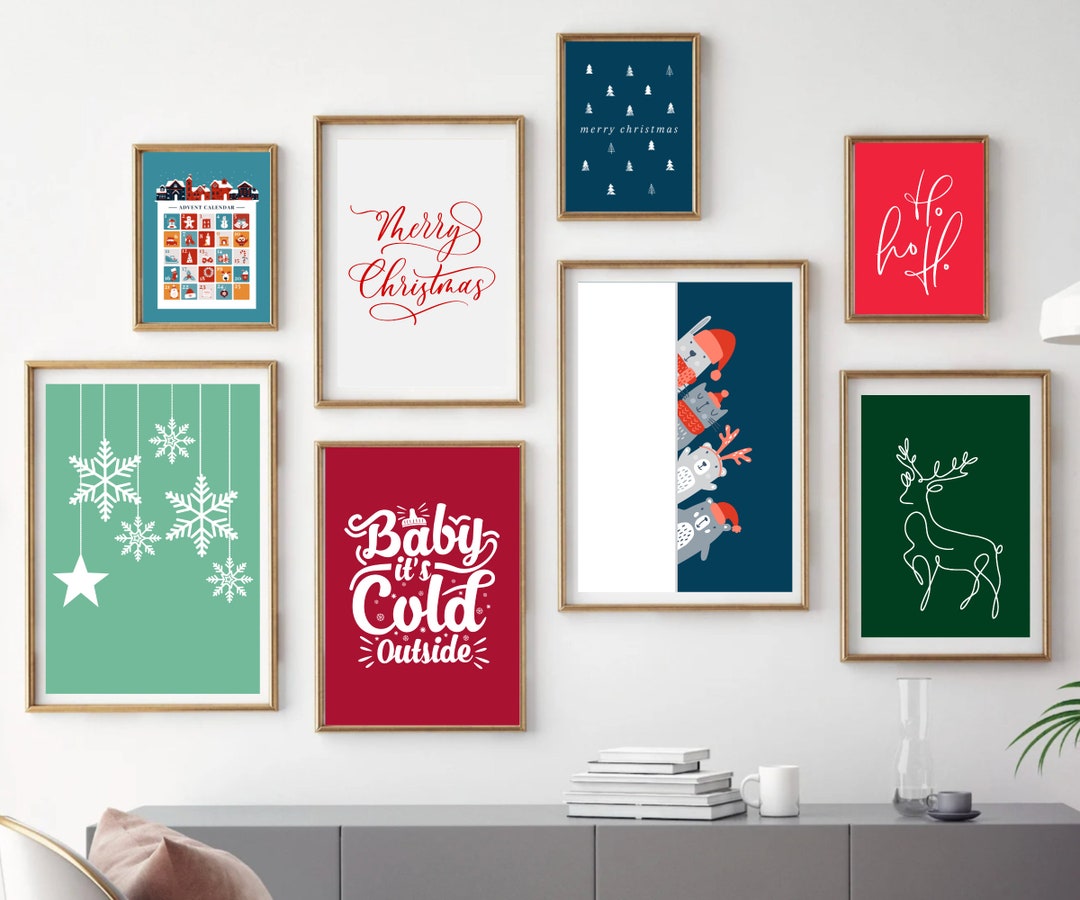 15 Prints, RETRO Christmas Wall Art, Digital Download, Winter Gallery