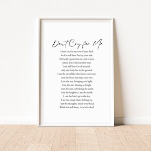 Don't Cry for Me Memorial Poem. Celebration of Life, Funeral ...