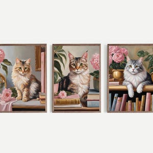 zestaw 3 książek o kotach i kwiatów Wydruk kota, plakat Van Gogh Cat, sztuka czarnego kota, wydruk kwiatowy, zabawny wydruk kota, zabawny prezent, rośliny doniczkowe