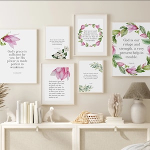 Modern Scripture Wall Art, Set of 10 Psalms Prints, Psalms Bible Verse Quotes, Botanical Floral Art Prints, Scripture quotes, bible wall art