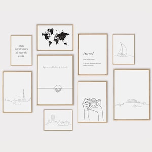 Travel gallery wall set of 15 PRINTABLES | home office decor | traveler gift | gallery wall set | travel