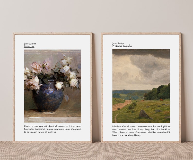 Jane Austin Roses Jane Austen Gallery Art Set, Pride and Prejudice Wall Art, Jane Austen ...