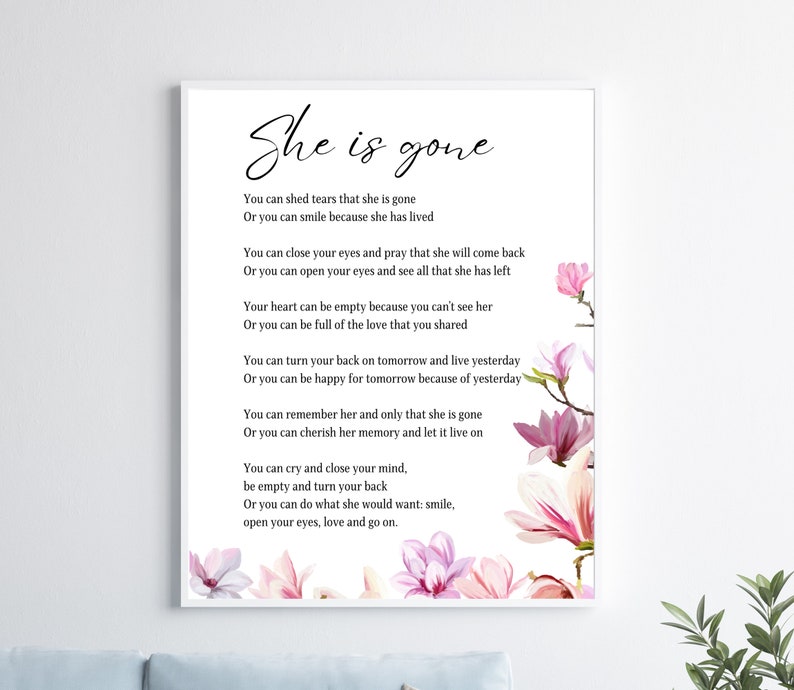 She is Gone David Harkins Printable Poem Digital Download - Etsy