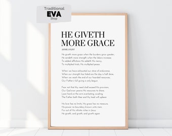 He giveth more grace - Annie J Flint poem, PRINTABLE gift, Poem, Christian poem, He giveth more grace, Annie J Flint, INSTANT DOWNLOAD