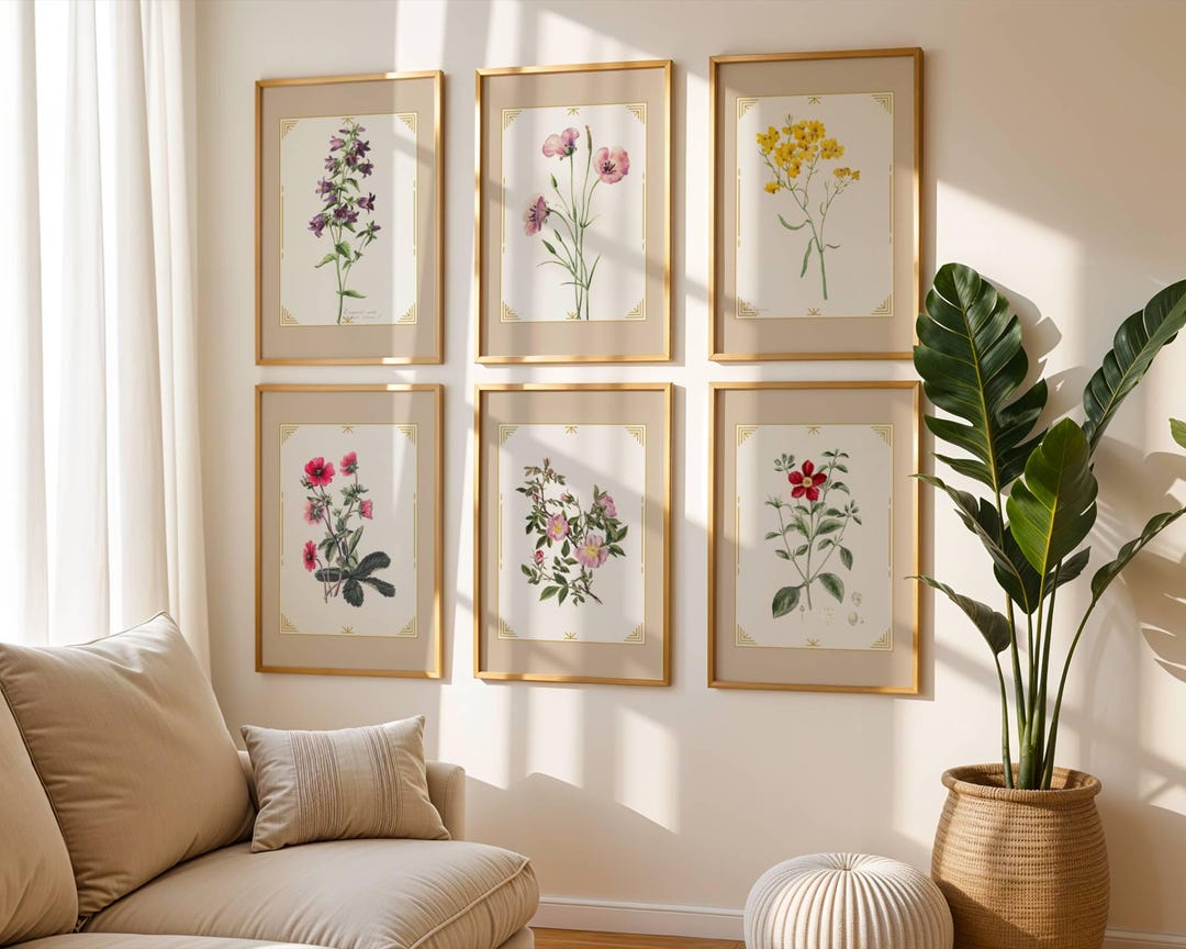 Antique Botanical Prints Set | Beige Green Vintage Floral Art (digital ...