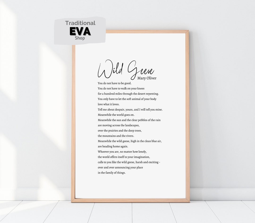 Printable Mary Oliver Wild Geese Poem Quote Wall Art Decor Poster Print