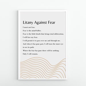 Litany Against Fear | Fear Is The Mind-Killer | Frank Herbert | Motivation | Inspiration | Print | Wall Art | Quote