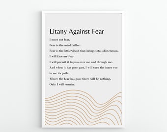 Litany Against Fear | Fear Is The Mind-Killer | Frank Herbert | Motivation | Inspiration | Print | Wall Art | Quote
