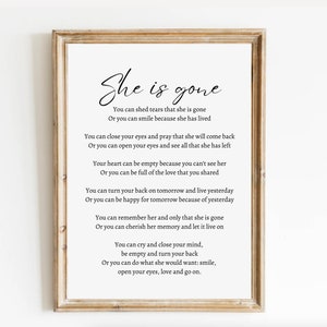 She is Gone / David Harkins Printable Poem, Digital Download, Grief Quote, A Letter from Heaven, Bereavement Messages, Sympathy Gift
