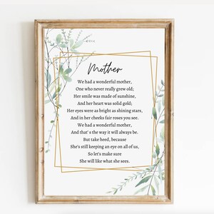 Madre / Funeral Poema imprimible, Descarga digital, Cita de duelo, Una carta del cielo, Mensajes de duelo, Regalo de simpatía, Pérdida de una madre